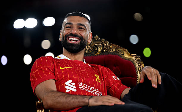 LIVERPOOL, ENGLAND - APRIL 11: (THE SUN OUT, THE SUN ON SUNDAY OUT) Mohamed Salah of Liverpool signs a new contract extension at Anfield on April 11, 2025 in Liverpool, England. (Photo by Andrew Powell/Liverpool FC via Getty Images)