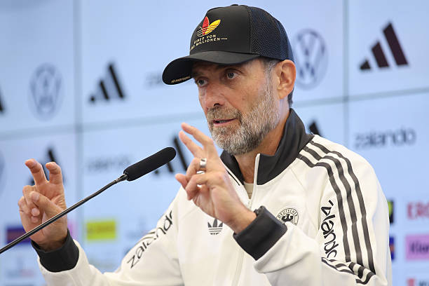 FRANKFURT AM MAIN, GERMANY - SEPTEMBER 17: Jürgen Klopp, head coach of Germany, speaks to the media during the presentation of the German UEFA Nations League squad at DFB-Campus on September 17, 2026 in Frankfurt am Main, Germany. (Photo by Alex Grimm/Getty Images)