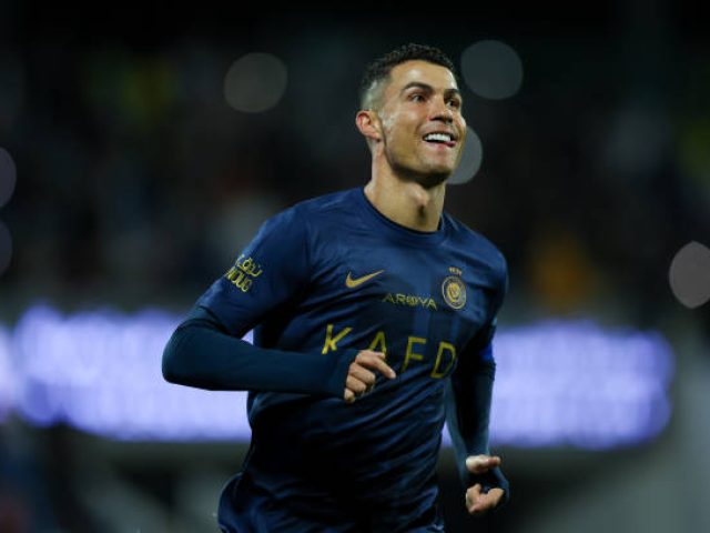 ABHA, SAUDI ARABIA - APRIL 2: Cristiano Ronaldo of Al Nassr celebrates after scoring the 4th goal during the Saudi Pro League match between Abha Club and Al-Nassr at Prince Sultan Bin Abdulaziz Sport City on April 2, 2024 in Abha, Saudi Arabia.(Photo by Yasser Bakhsh/Getty Images)