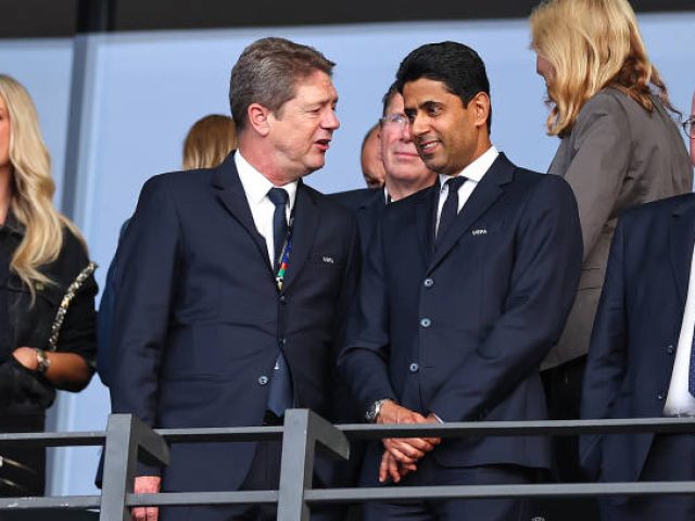 BERLIN, GERMANY - JULY 14: Nasser Al-Khelaifi, president and chairman of PSG, beIN Media Group and Qatar Sports Investments during the UEFA EURO 2024 final match between Spain and England at Olympiastadion on July 14, 2024 in Berlin, Germany. (Photo by Robbie Jay Barratt - AMA/Getty Images)
