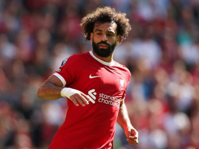 LIVERPOOL, ENGLAND - SEPTEMBER 03: Mohamed Salah of Liverpool during the Premier League match between Liverpool FC and Aston Villa at Anfield on September 03, 2023 in Liverpool, England. (Photo by Matt McNulty/Getty Images)